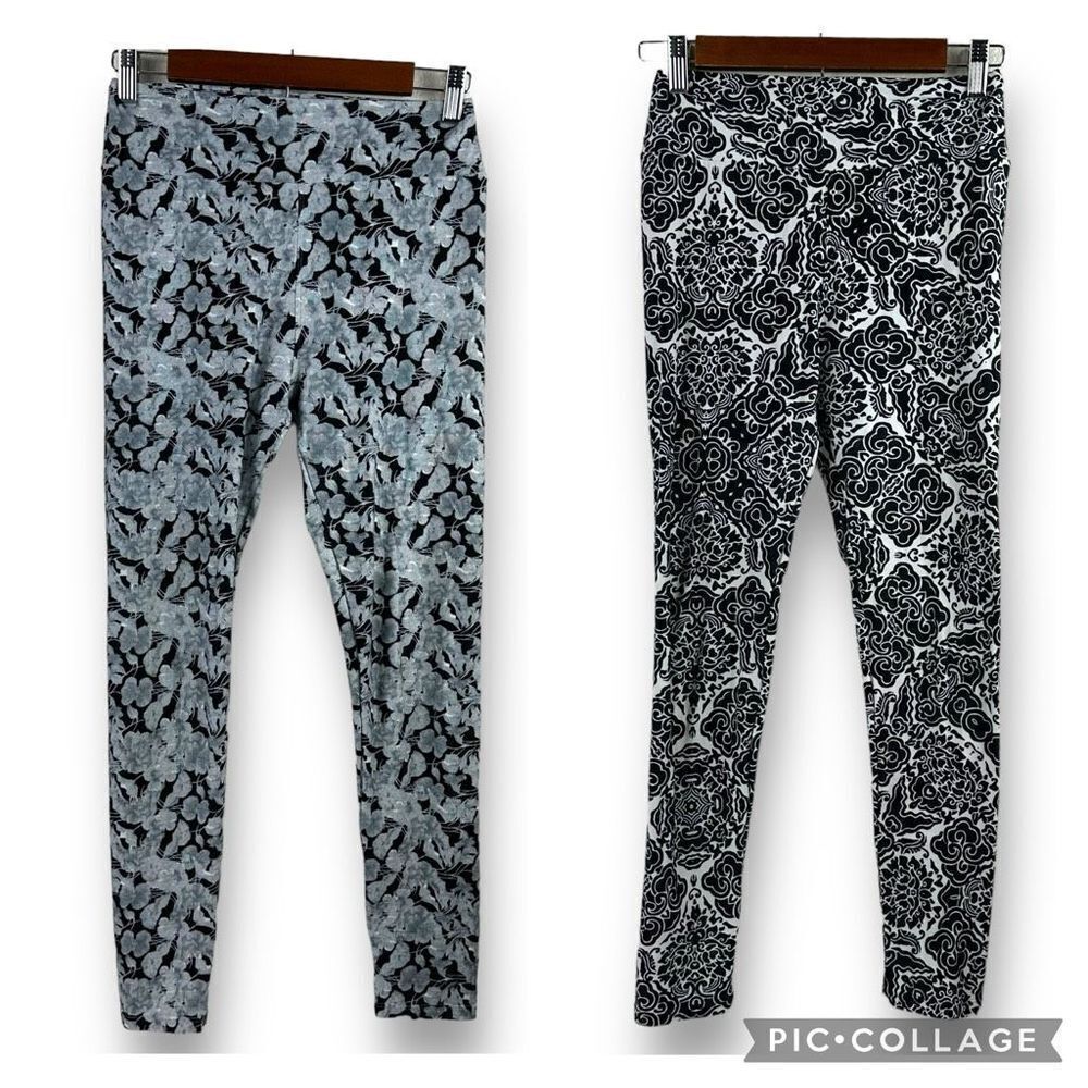 LuLaRoe‎ Women's One Size Legging Bundle Black And White Leaf And Baroque Print